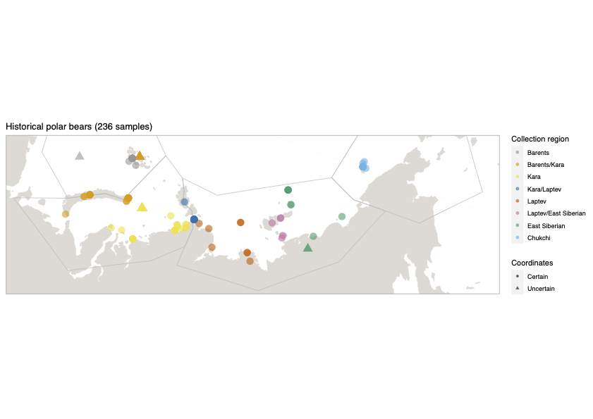 Geographic distribution of historical polar bear samples